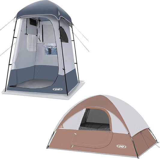 UNP Camping Shower Tent and 2 Person Camping Tent for Hiking Outdoor Fishing Portable