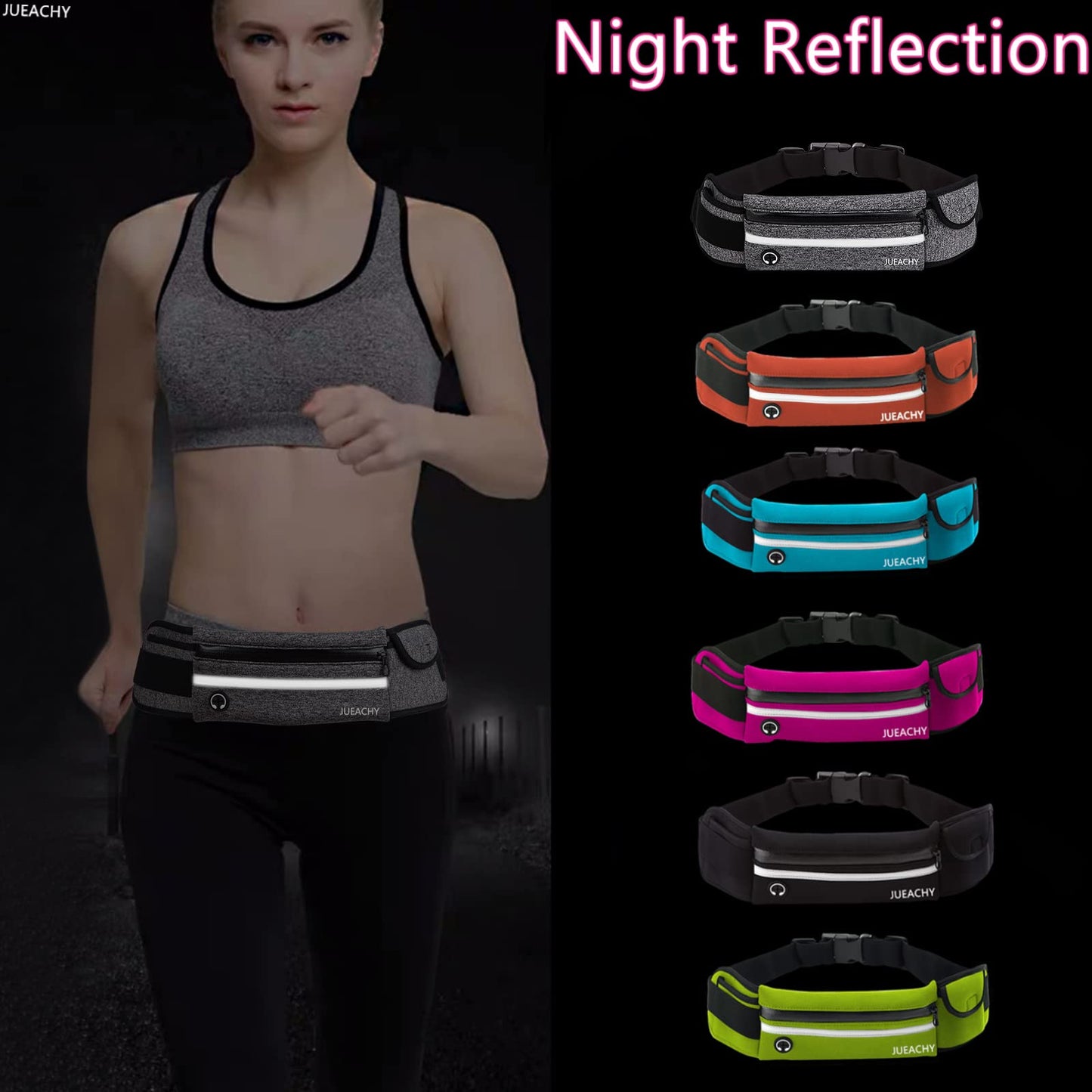 Jueachy Running Belts for Women Waterproof Fanny Pack Running Waist Pouch Phone holder Adjustable Sports Money Belt with Headphone Port