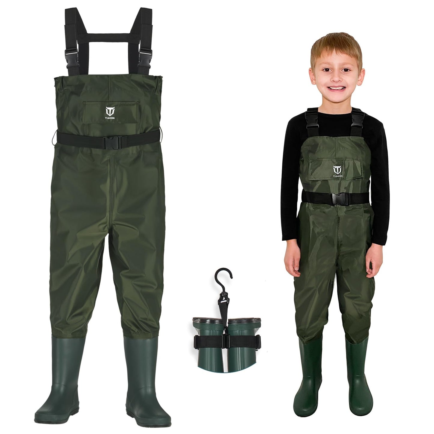 TIDEWE Chest Waders for Kids, Waterproof Youth Waders with Boot Hanger, Lightweight PVC Kids Waders with Boot for Fishing