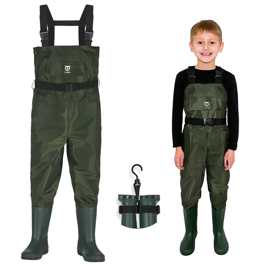 TIDEWE Chest Waders for Kids, Waterproof Youth Waders with Boot Hanger, Lightweight PVC Kids Waders with Boot for Fishing