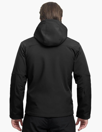 FREE SOLDIER Softshell Jackets for Men Water Resistant Fleece Lined Tactical Hunting Winter Windbreaker with Detachable Hood(Black,XL)