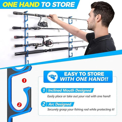PLUSINNO Fishing Backpack with Rod Holders & Cooler H5 Horizontal Fishing Rod/Pole Holders for Garage, Wall or Ceiling Mounted Fishing Rod Rack