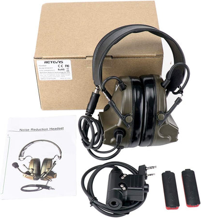 Retevis EHK007 Tactical Headset,Hunting & Shooting Earmuffs with Mic, Sound Amplification, Noise Reduction Walkie Talkie Headset, Compatible with Baofeng UV-5R BF-F8HP PRO AR-5RM RT22 RT86 B3H(1 Pack)