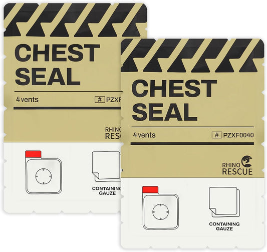 RHINO RESCUE Bundle-Vented Chest Seal, 4 Vents, Sterile Emergency Trauma Dressing, Occlusive Adhesive Pad+IFAK Trauma Kit with C-A-T Tourniquet for Wound Care, Tactical First Aid Kit Molle Pouch