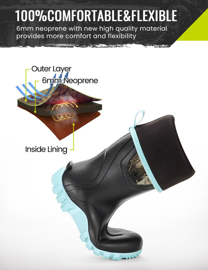 TIDEWE Rubber Boots for Women with Steel Shank, Waterproof Rain Boots Multi-Season, 6mm Neoprene Sturdy Rubber Outdoor Hunting Boots Next Camo G2 (Pink & Green)