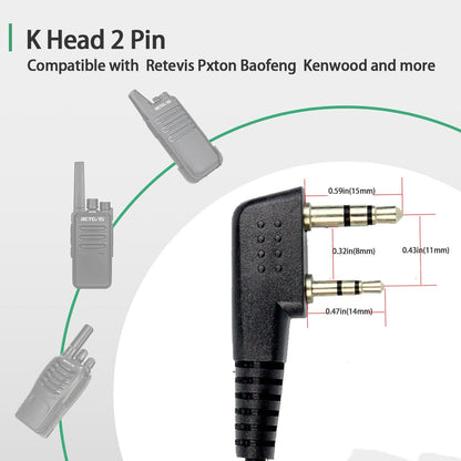 Retevis 2 Way Radio Earpiece with Mic, D-Type Walkie Talkie Earpiece, 2 Pin, for RT22 RT68 RT21 H-777 RT22S, Compatible with Pxton BAOFENG 888S Kenwood Walkie Talkies, Two Way Radio Headset(1 Pack)