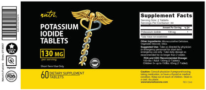 Nature's Fusions Potassium Iodide Tablets, Pack of 5-130mg - 300 Tablets EXP 10/2032 - YODO Naciente - KI Pills - Yoduro de Potasio
