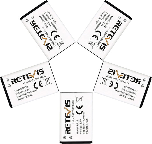 Retevis RT22 RT22S RT15 RT19 walkie talkies Battery Original 3.7V Li-ion Battery 1000mAh Compatible RT22 RT22S RT15 RT19 WLN KD-C1 Walkie Talkies (5 Pack)