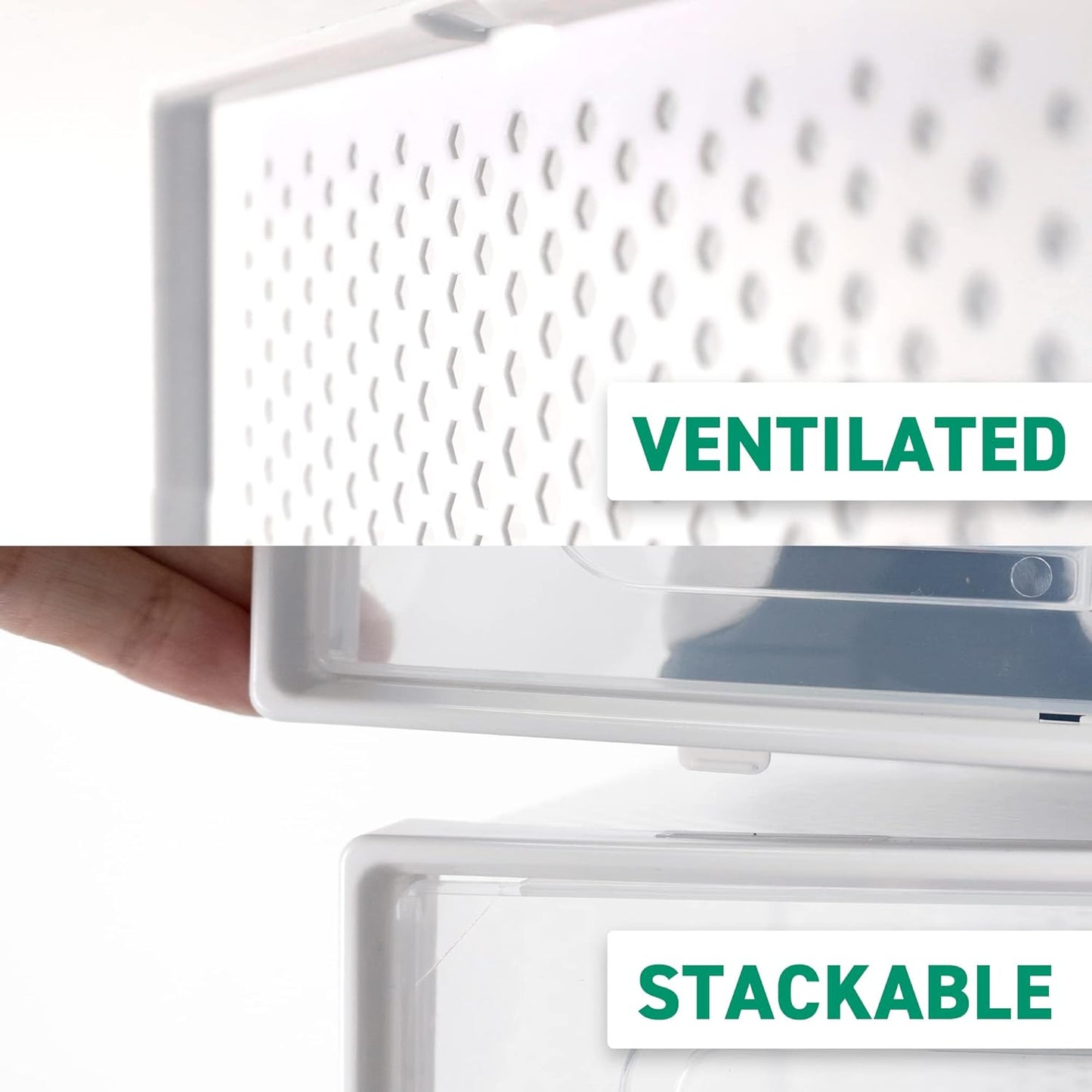 Ollie Drop Front Soft Plastic Shoe Box - Fits Up to Size 9 Mens - Storage Box Organizer, Shoe Organizers and Storage (Black- Medium, Pack of 48)