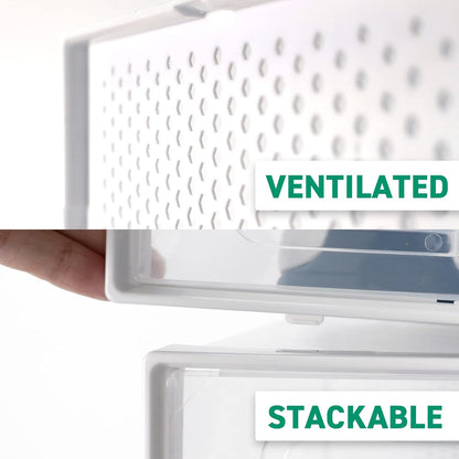 Ollie Drop Front Soft Plastic Shoe Box - Fits Up to Size 9 Mens - Storage Box Organizer, Shoe Organizers and Storage (Black- Medium, Pack of 48)