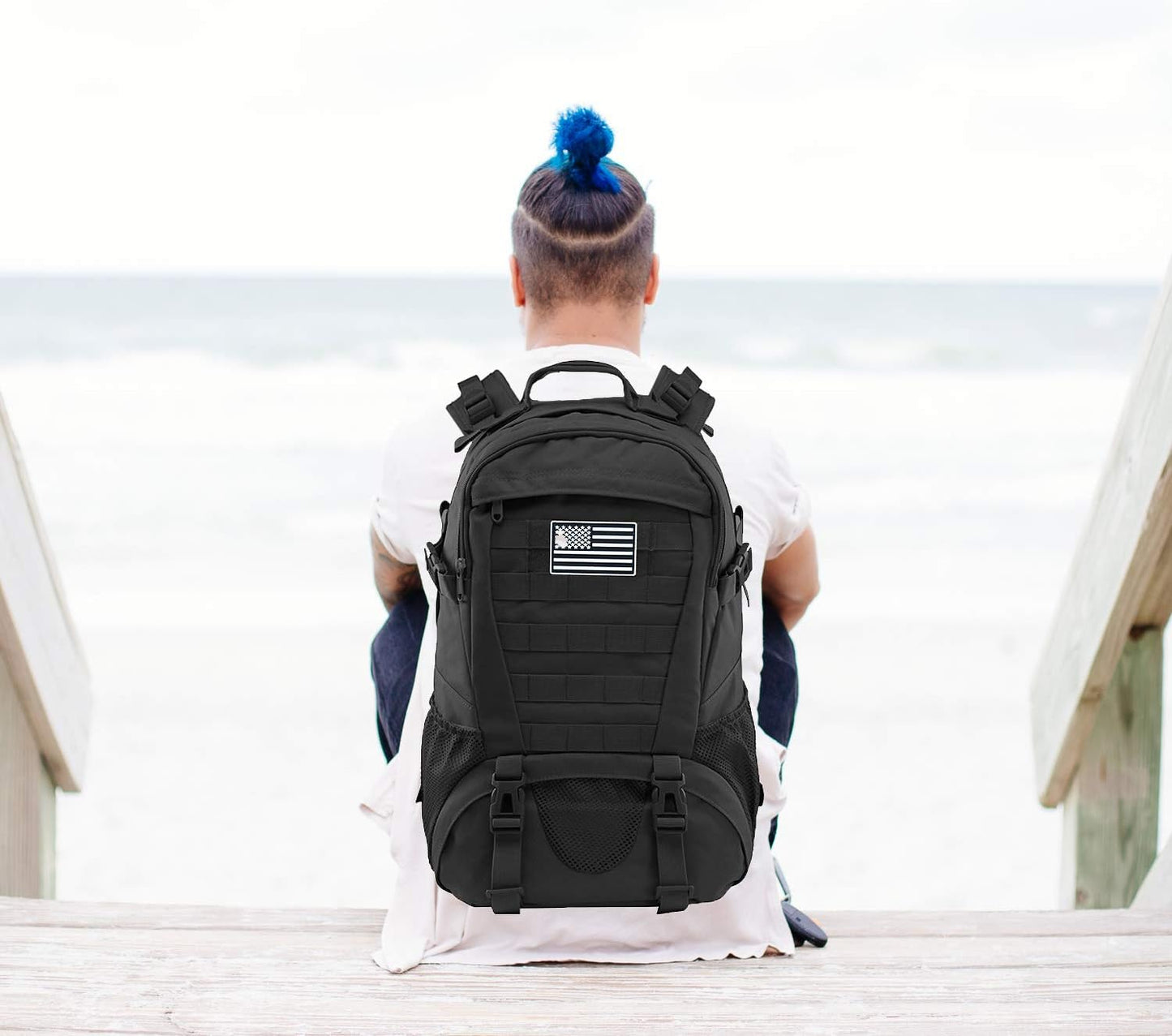 Jueachy Tactical Backpack(Black)+Drop Leg Bag(Black)