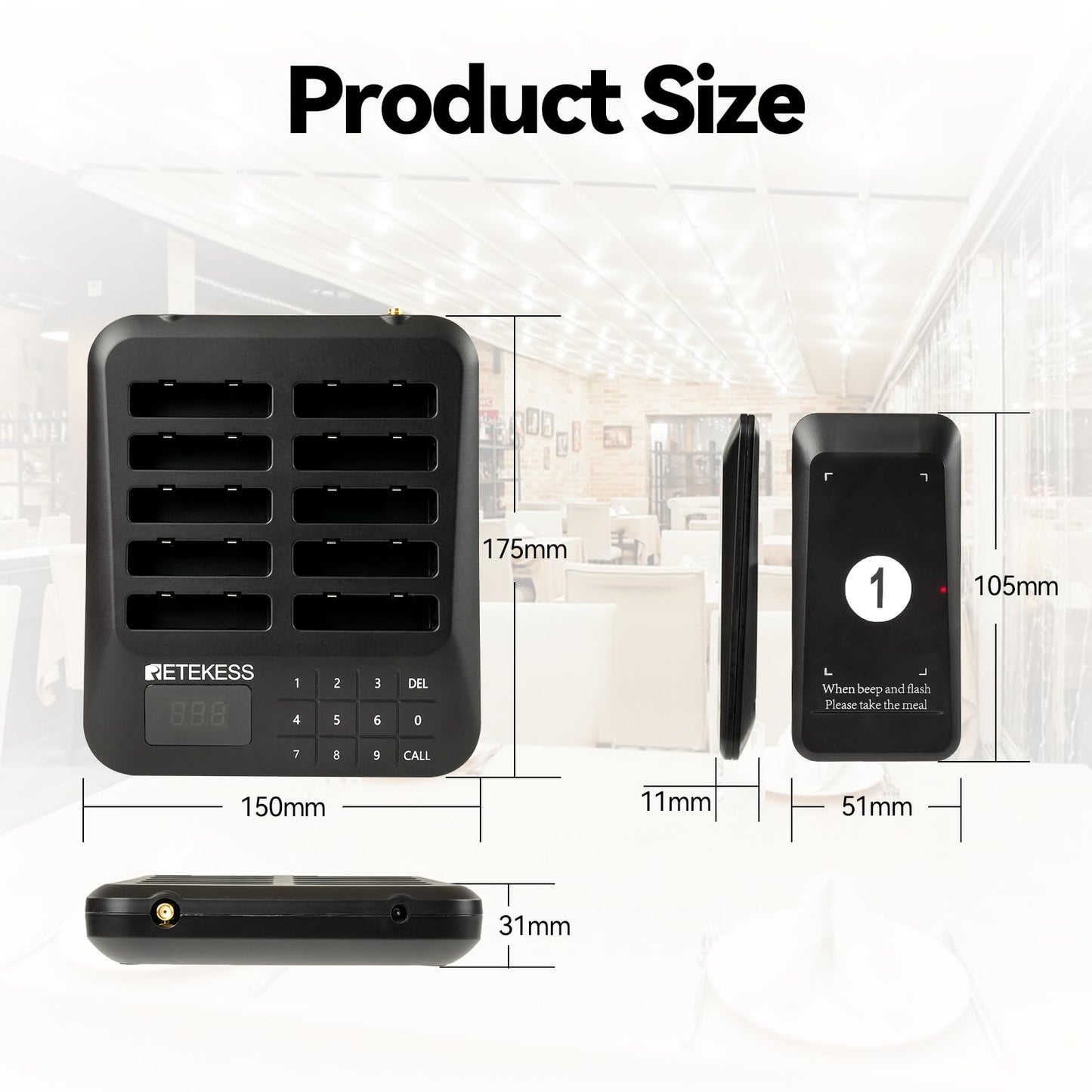 Retekess TD157 Restaurant Pager System, Pagers for Restaurants,984ft Long Range, 16 Pagers and Beepers for Food Truck, Bars, Food Court, No Vibration Mode