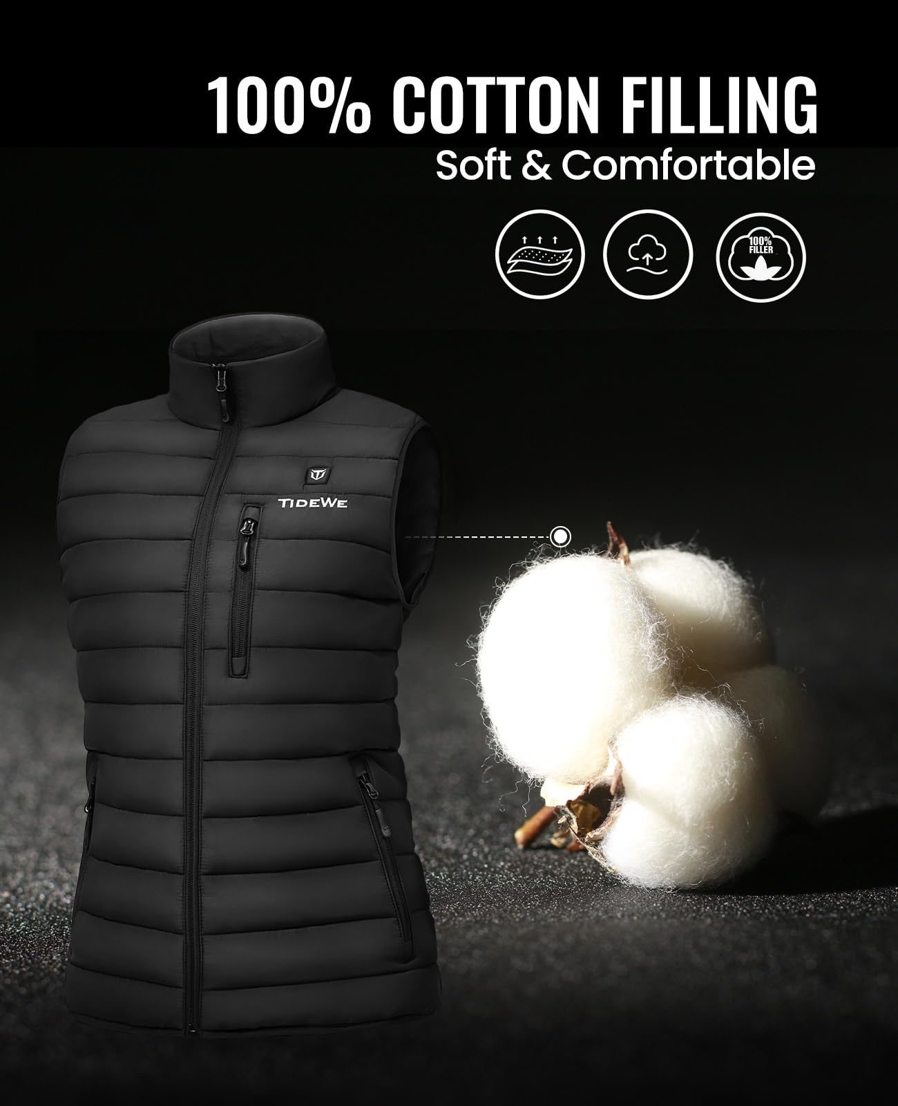 TIDEWE Women’s Lightweight Heated Vest with Battery Pack for Hunting/Hiking