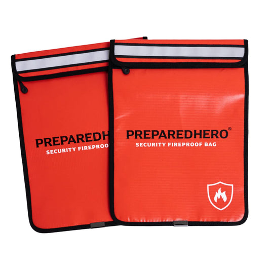 Prepared Hero Fireproof Bag - 4 Pack. Fire Resistant Large 11" by 15" Document Bag to Safely Store Valuables. 2000F Heat Resistance