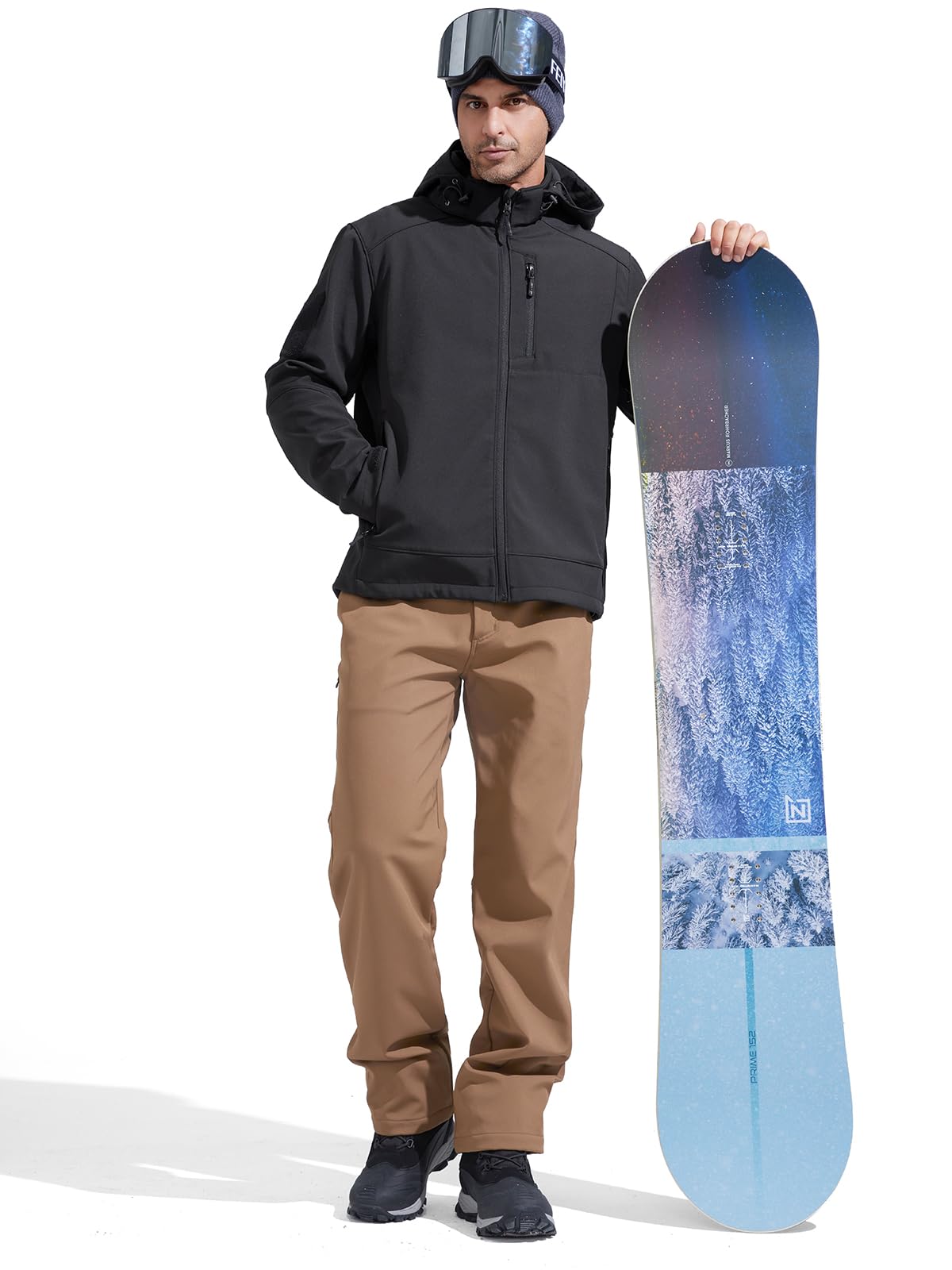 FREE SOLDIER Men's Lightweight Softshell Jacket Winter Fleece Lined Hooded Rain Waterproof Hiking Outdoor Jackets