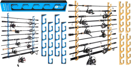 PLUSINNO H5 Horizontal And WH5 Fishing Rod/Pole Holders for Garage,Wall or Ceiling Mounted Fishing Rod Rack