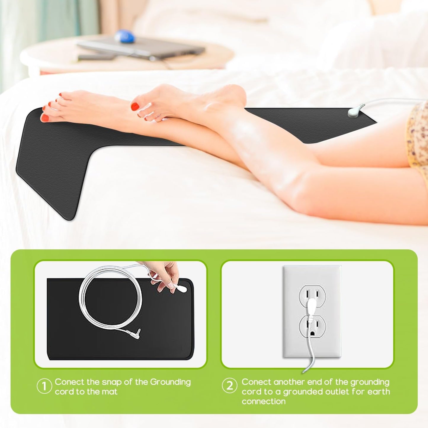 Grounding Mat for Sleeping, Carbon Leatherette Grounding Pad for Bed, Foot and Computer - Relieves Pain, Stress & Inflammation, 39 * 11.8in Earth Mat Home Office Travel