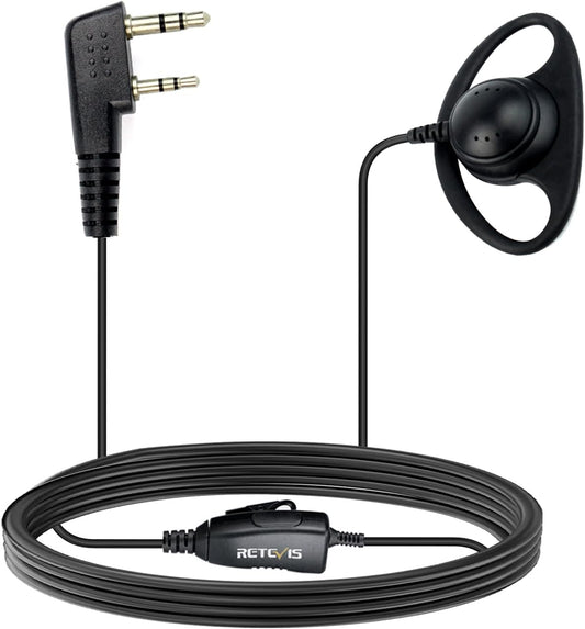 Retevis 2 Way Radio Earpiece with Mic, D-Type Walkie Talkie Earpiece, 2 Pin, for RT22 RT68 RT21 H-777 RT22S, Compatible with Pxton BAOFENG 888S Kenwood Walkie Talkies, Two Way Radio Headset(1 Pack)