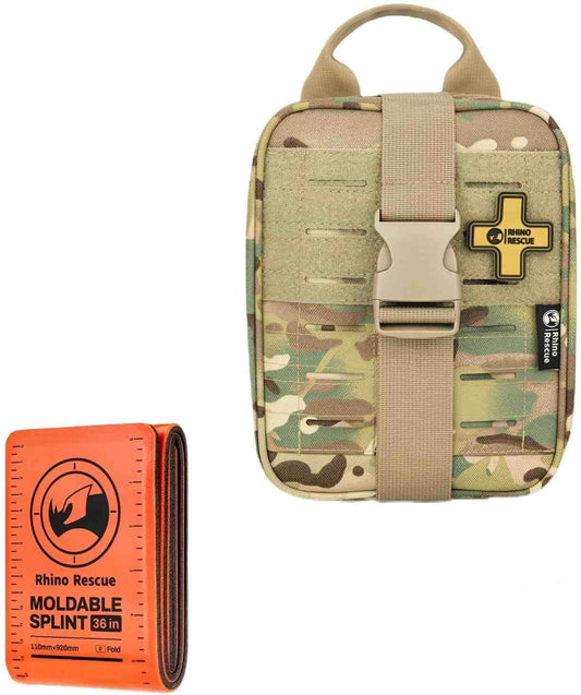RHINO RESCUE Bundle-IFAK Trauma Kit with C-A-T Tourniquet, Tactical First Aid Kit Molle Pouch for Military+First Aid Splint 36" X 4.3" Orange-Gray