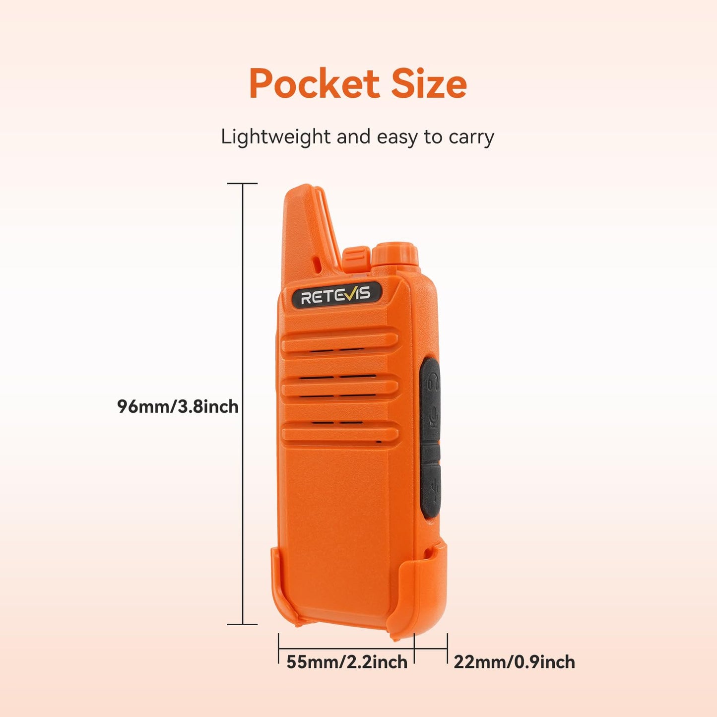 Retevis RT22 Walkie Talkies, Mini 2 Way Radio Rechargeable, VOX Handsfree, Portable, Two-Way Radios Long Range with Earpiece, for Family Road Trip Camping Hiking Skiing(2 Pack, Black)