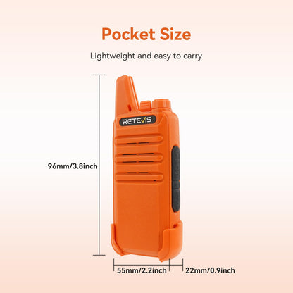 Retevis RT22 Walkie Talkies, Mini 2 Way Radio Rechargeable, VOX Handsfree, Portable, Two-Way Radios Long Range with Earpiece, for Family Road Trip Camping Hiking Skiing(2 Pack, Black)