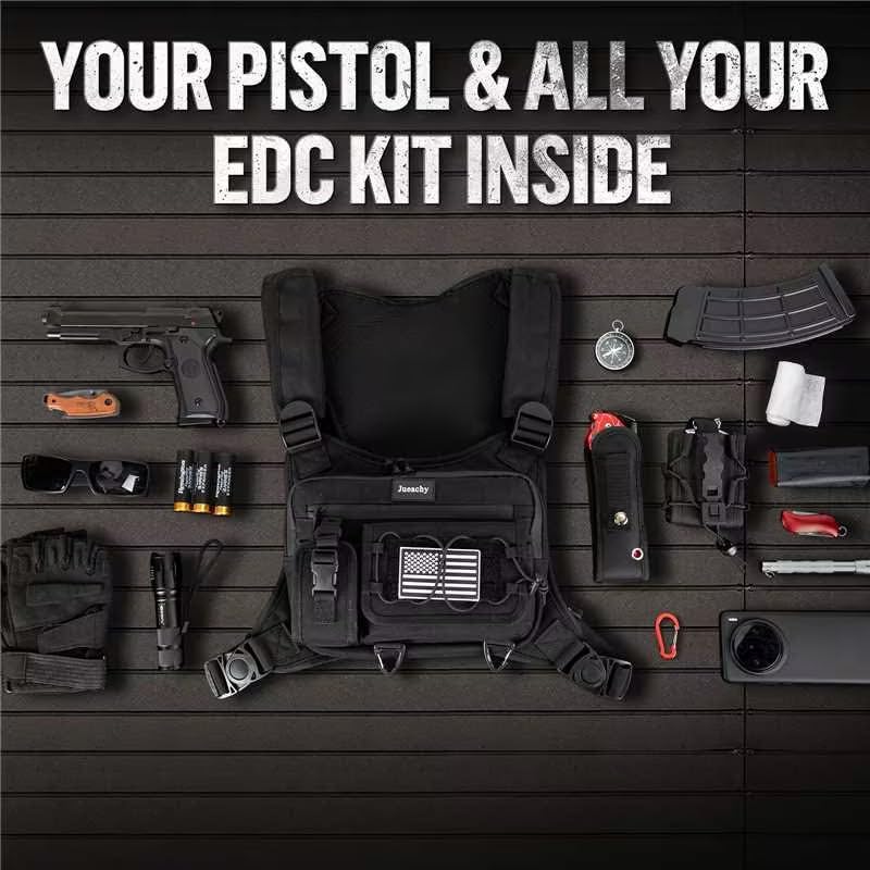 Jueachy Chest Bag For Men: Tactical Chest Vest Fits Most Pistols Chest Rig EDC Pouch Pack for Running,Hiking,Travel