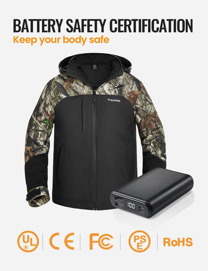 TIDEWE Heated Jackets for Men with Battery Pack, 180G Insulation Work Jackets, Water-resistant Coat (Black, Brown, S-XXXL)