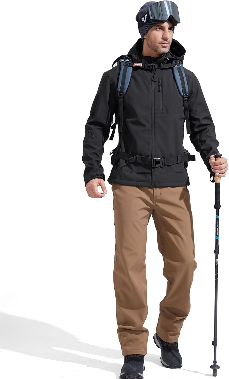 FREE SOLDIER Men's Lightweight Softshell Jacket Winter Fleece Lined Hooded Rain Waterproof Hiking Outdoor Jackets (Brown,L)