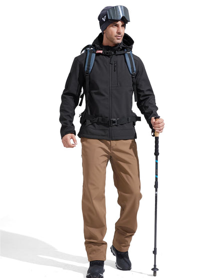 FREE SOLDIER Men's Lightweight Softshell Jacket Winter Fleece Lined Hooded Rain Waterproof Hiking Outdoor Jackets