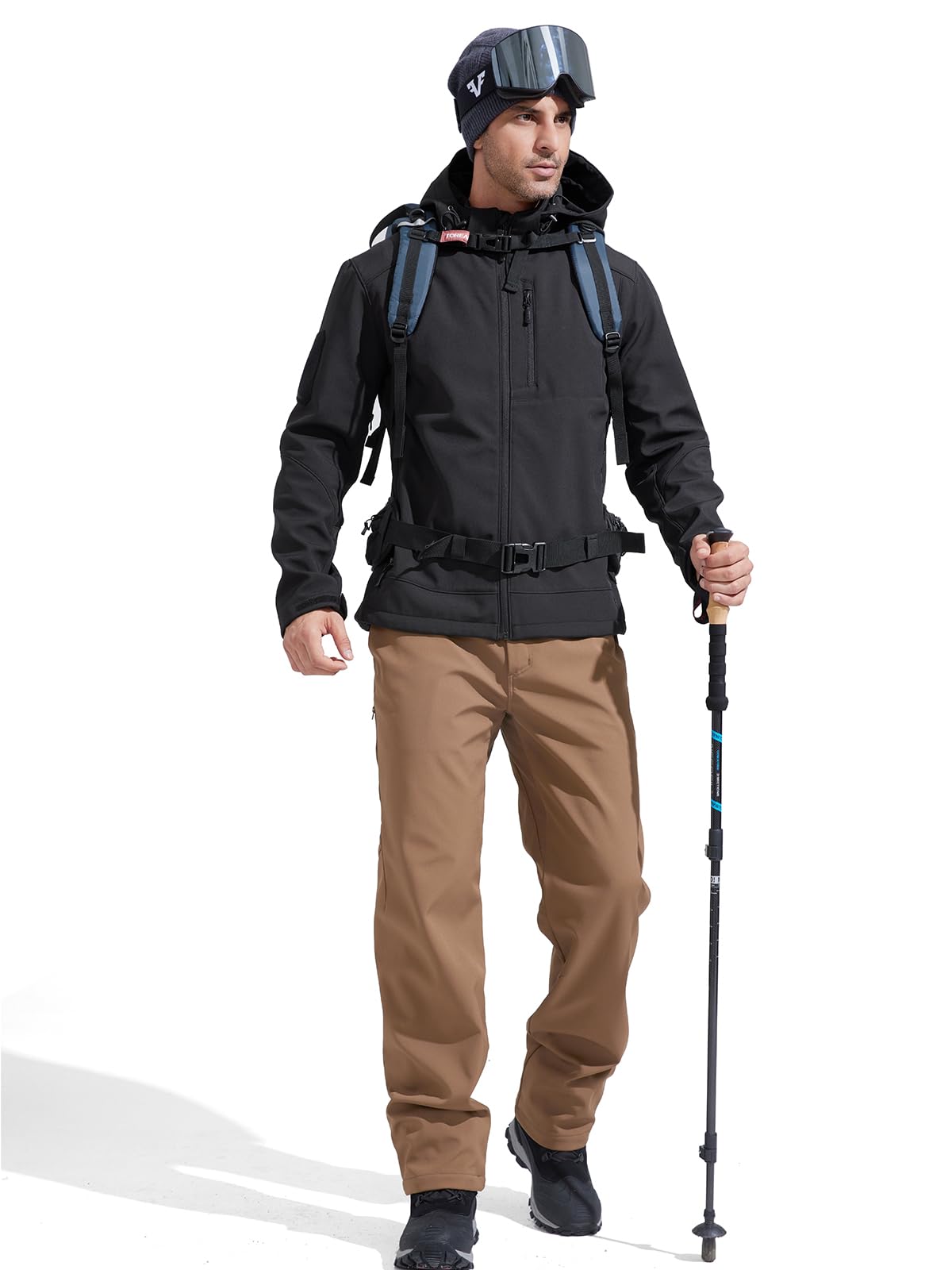 FREE SOLDIER Men's Lightweight Softshell Jacket Winter Fleece Lined Hooded Rain Waterproof Hiking Outdoor Jackets