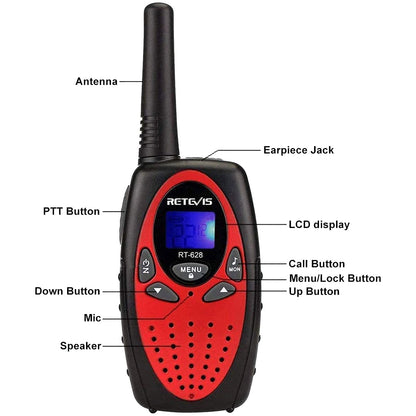 Retevis RT628 Rechargeable Walkie Talkies for Kids, 22 Channels 2 Way Radio with Backlit LCD Screen VOX, Kids Toys for 6-12 Years Old Boys Girls Birthday Gift, Indoor Outdoor Adventure(Red, 2 Pack)