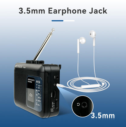 Retekess TR606 Cassette Tape Player, Cassette Player Recorder, Built-in Speaker, AUX/Microphone Jack, Support AUX Line in Record, AM FM Radio, Powered by DC or AA Battery (White)