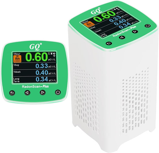 Remote Monitoring GQ RadonScan-Plus Radon Gas Digital Detector Worldwide Fast Accurate Detection Simple Big Display USA Product Real-time Data App Online Data Logging & Sharing