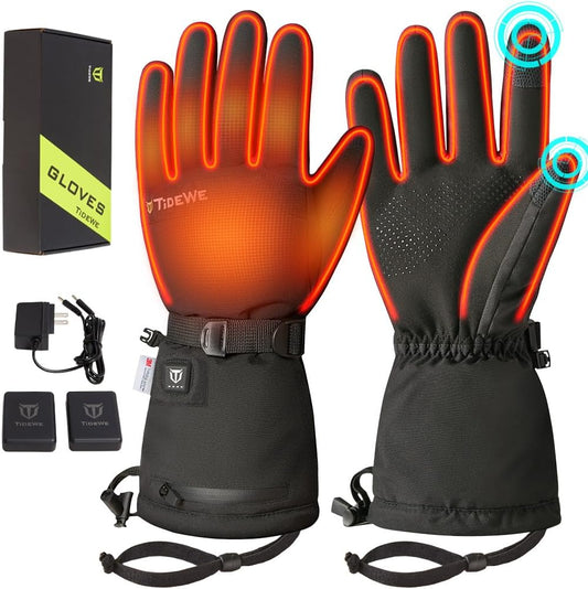 TIDEWE Heated Gloves for Men & Women, Hunting Waterproof Rechargeable Gloves with 2 Battery Packs, 3 Heat Settings, 3M Cotton Insulated for Skiing & Fishing