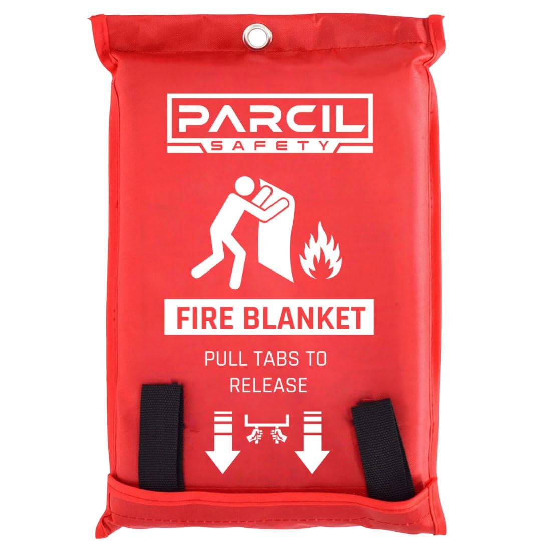 Parcil Safety SB-100 Silicone Coated Emergency Fire Blanket (40 in. x 40 in.) Emergency Kit Fire Extinguisher for Home & Kitchen, Woven Fiberglass Household Essentials, Chemical Free, No Mess