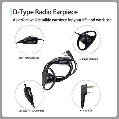 Retevis Case of 10, Walkie Talkies Earpiece with Mic 2 Pin D-Type Headset for H-777 RT22 RT21 RT86S, Compatible with Pxton Kenwood Baofeng BF-888S Walkie Talkies, Walkie Talkie Earpiece(10 Pack)