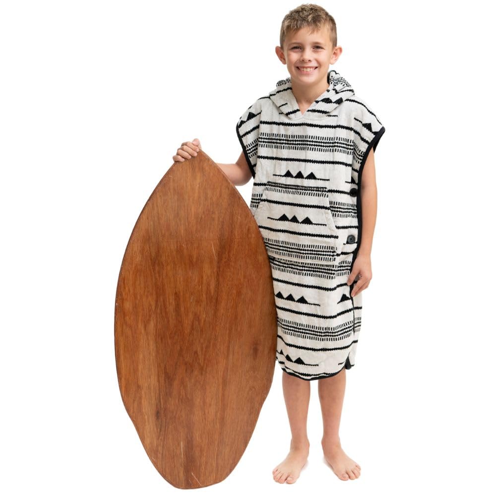 Arcturus Surf Poncho | Hooded Changing Towel & Cover-Up | 100% Cotton Velour | 2-in-1 Design Converts Your Poncho to a Beach Towel (Blackies, Kids)