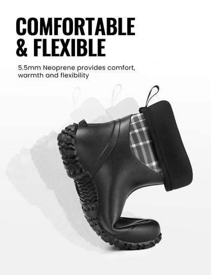 TIDEWE Rubber Boots for Women with Steel Shank, 6mm Neoprene Waterproof Insulated Mid Calf Rain Boots, Sturdy Hunting Work Boots for Farming Gardening Fishing