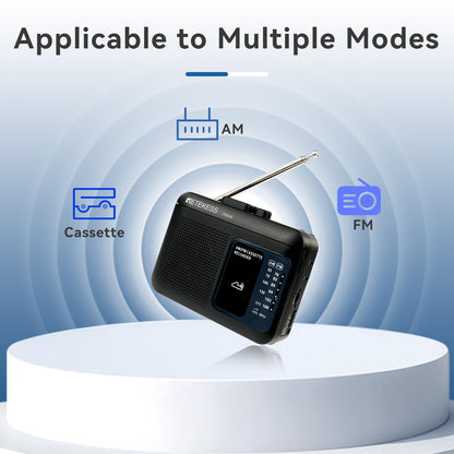 Retekess TR606 Cassette Tape Player, Cassette Player Recorder, Built-in Speaker, AUX/Microphone Jack, Support AUX Line in Record, AM FM Radio, Powered by DC or AA Battery (White)