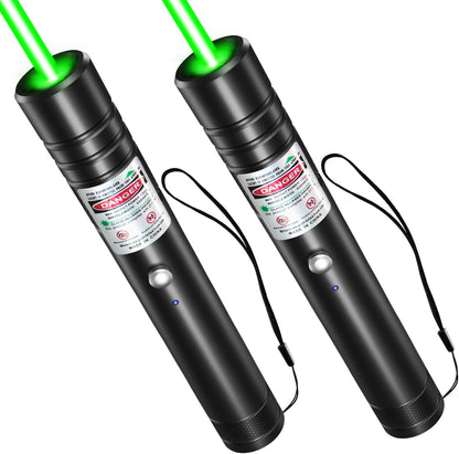 [2 Packs] Rechargeable Green Laser Pointer High Power Green Beam Laser Light Long Distance Range For TV/LED/LCD Screens Tactical Flashlights Presentation Office/Outdoors/Astronomic/Construction [001]