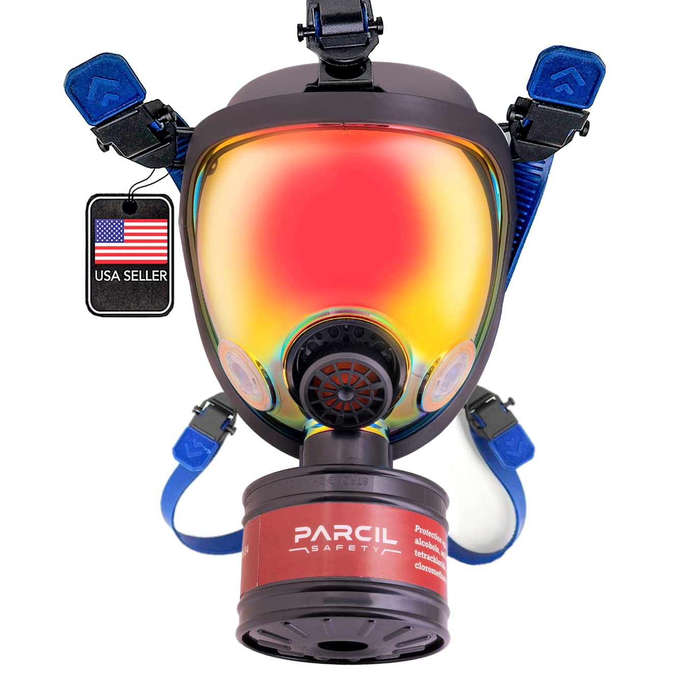 ST-100X Inferno Red Mirrored Survival & Tactical Full Face Respirator with P-D-1 Single 40mm Carbon Activated Charcoal Filter Canister