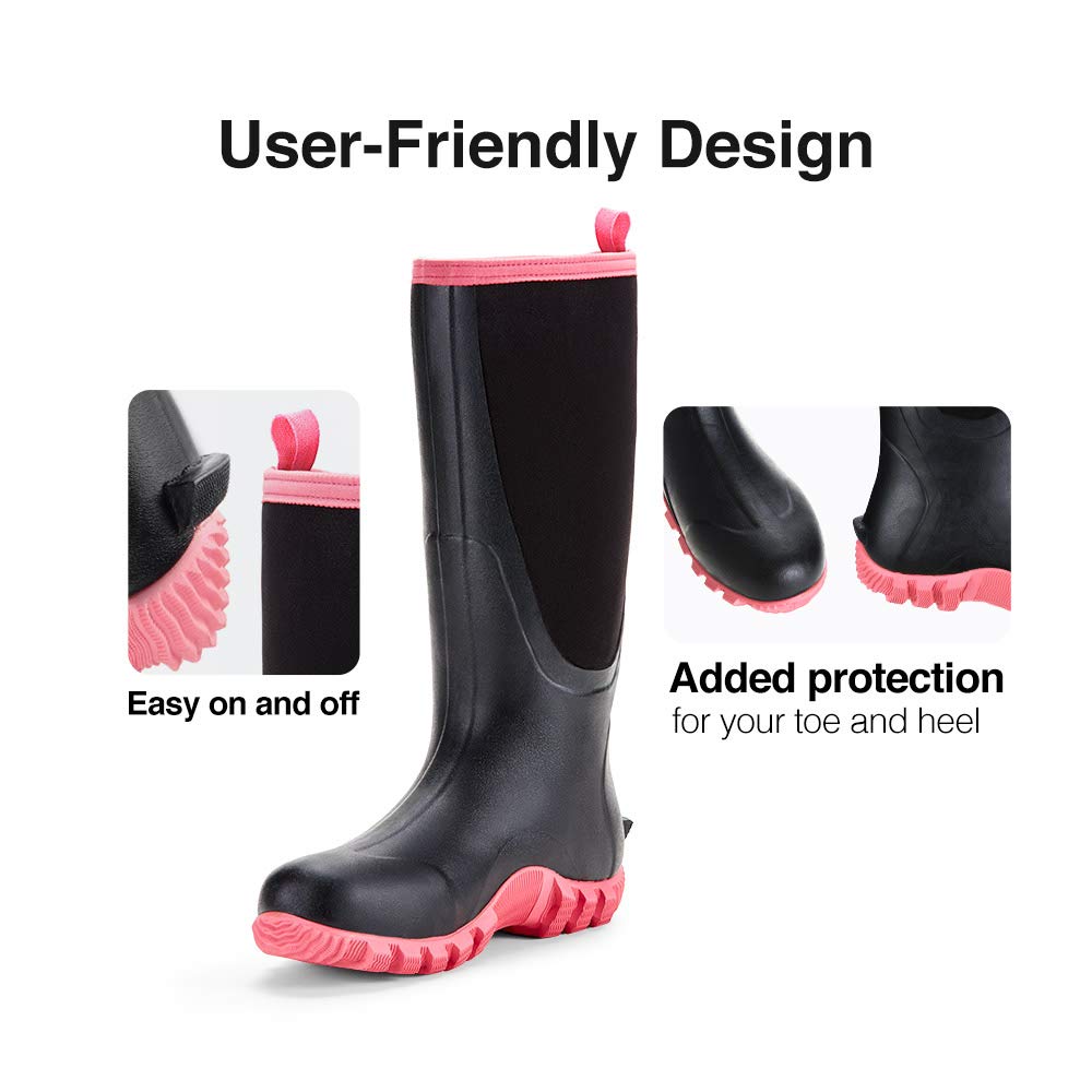 TIDEWE Rubber Boots for Women with Steel Shank, Waterproof Rain Boots Multi-Season, 6mm Neoprene Sturdy Rubber Outdoor Hunting Boots Next Camo G2 (Pink & Green)