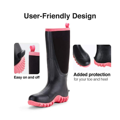 TIDEWE Rubber Boots for Women with Steel Shank, Waterproof Rain Boots Multi-Season, 6mm Neoprene Sturdy Rubber Outdoor Hunting Boots Next Camo G2 (Pink & Green)