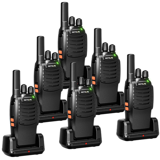 Case of 6,Retevis H-777 Walkie Talkies for Adults Long Range, Rechargeable Two-Way Radios,with 6-Way Multi Unit Charger,Flashlight Handheld Business 2 Way Radios