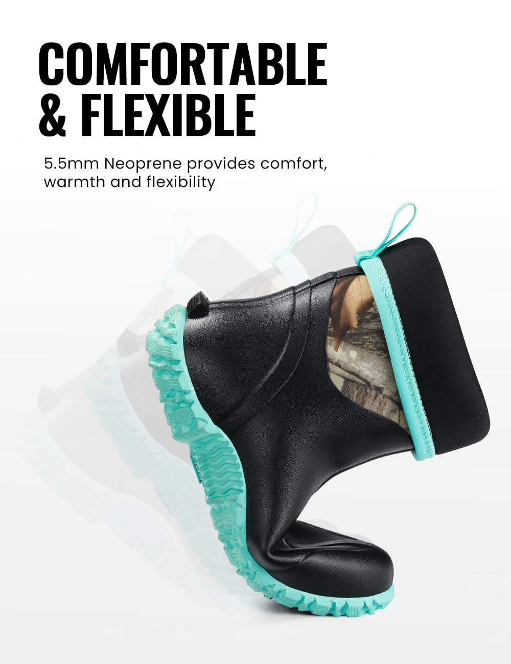 TIDEWE Rubber Boots for Women with Steel Shank, 6mm Neoprene Waterproof Insulated Mid Calf Rain Boots, Sturdy Hunting Work Boots for Farming Gardening Fishing