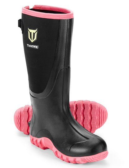 TIDEWE Rubber Boots for Women with Steel Shank, Waterproof Rain Boots Multi-Season, 6mm Neoprene Sturdy Rubber Outdoor Hunting Boots Next Camo G2 (Pink & Green)