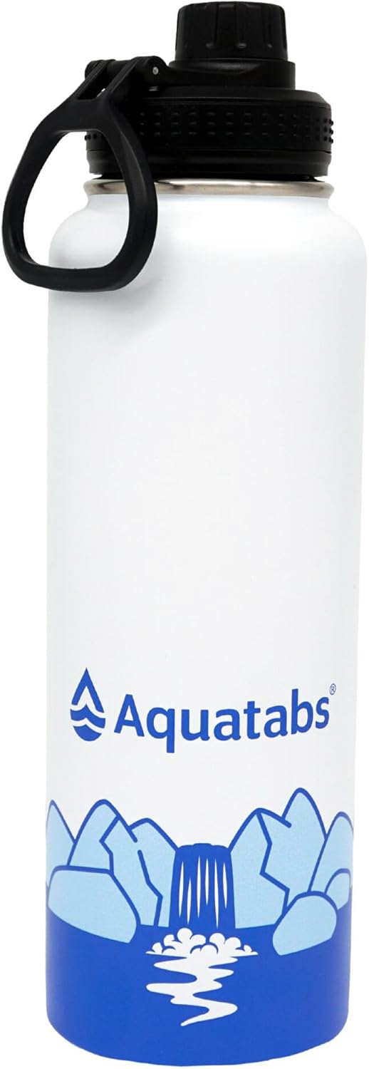 Aquatabs Water Bottle – 40 oz Insulated Stainless Steel Water Bottle, BPA-Free, Leak-Proof, Durable Design for Hiking, Travel, Camping & Outdoor Gear