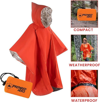 Hero Prepared Survival Tool Poncho for Camping, Heat Insulation