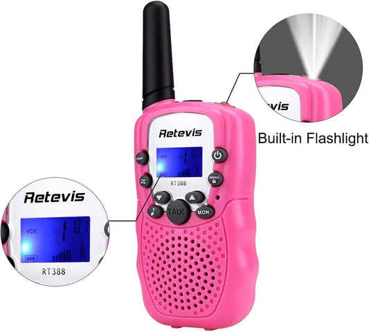 Retevis RT388 Rechargeable Walkie Talkies for Kids, Toys Gifts for Aged 6-12 Girls, VOX, Keypad Lock, Stocking Stuffer, Pink Walkie Talkies 2 Pack, for Grandkids Family Camping Hiking