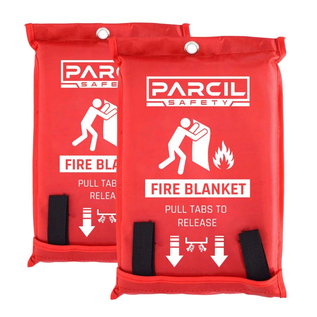 Parcil Safety SB-100 Silicone Coated Emergency Fire Blanket (40 in. x 40 in.) Emergency Kit Fire Extinguisher for Home & Kitchen, Woven Fiberglass Household Essentials, Chemical Free, No Mess
